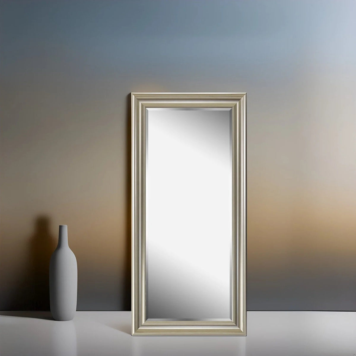 Full Length Oversized Rectangle Wall Mirror With Smooth Faux Wood Frame