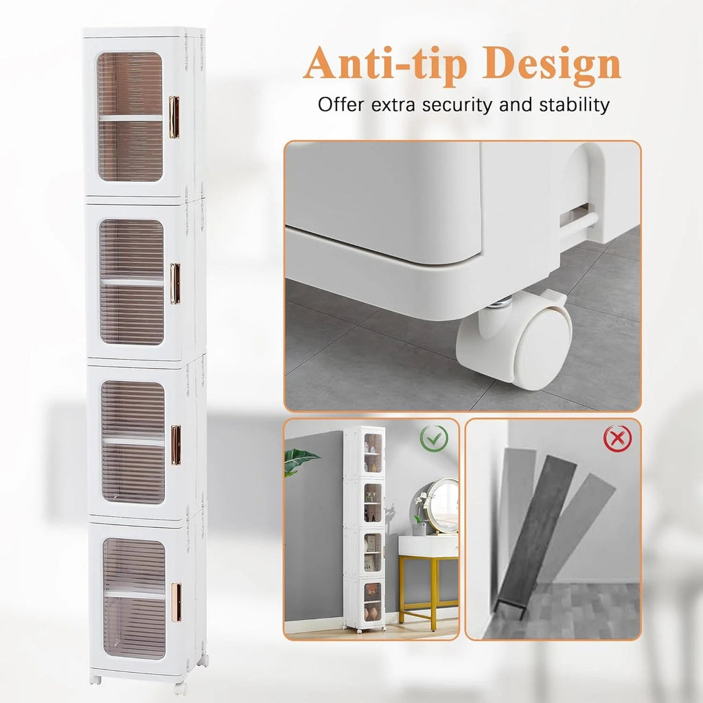 4-Tier Tall Narrow Plastic Storage Cabinet, 9.6 in W x 11.2 in D x 65.4 in H