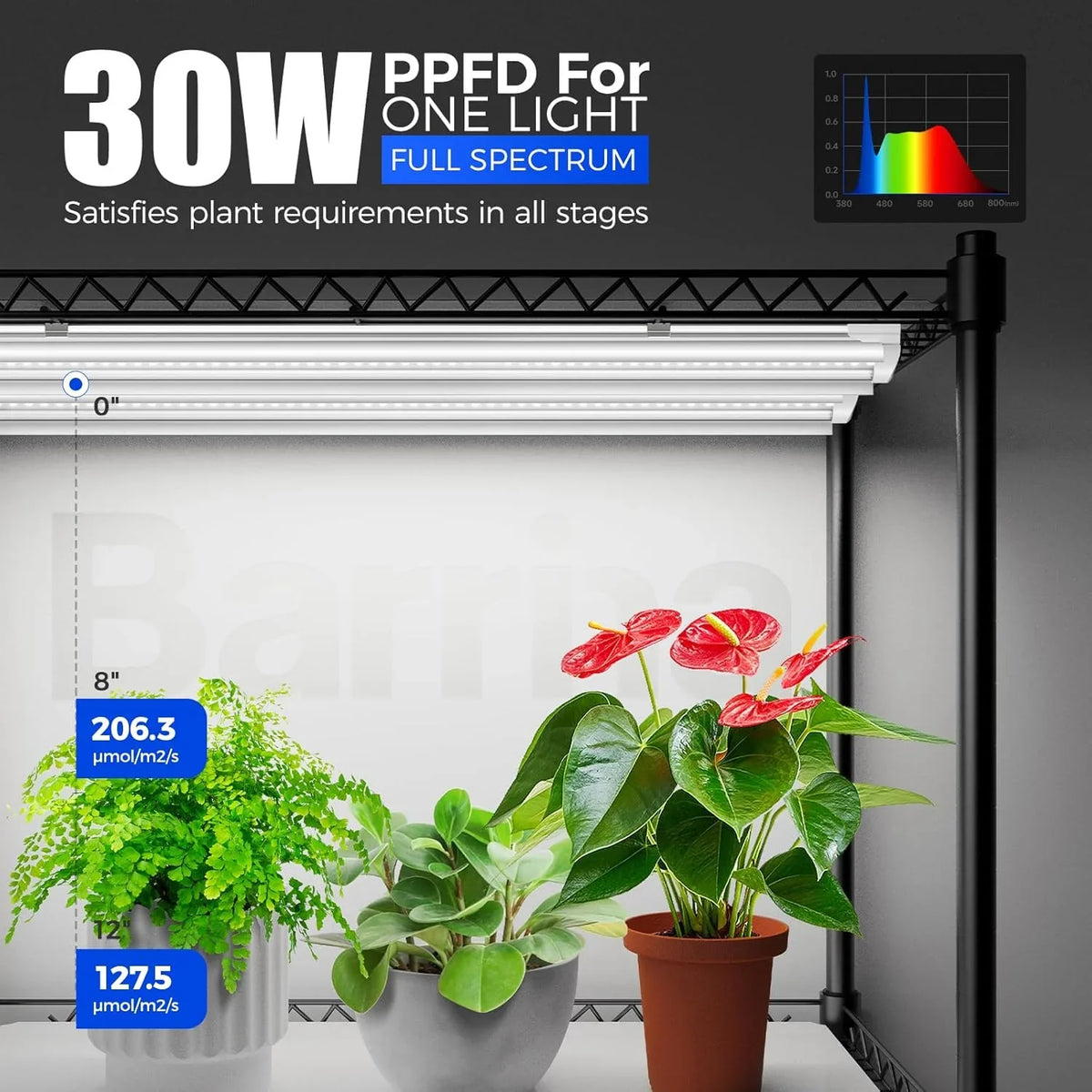 Barrina 4-Tier Mini Greenhouse With 6pcs 3ft T8 LED Grow Lights, 35.4 x 13.8 x 59in - INWT80421265Ec