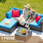 Devoko 5-Piece Outdoor Sectional Patio Sofa Set With Cushions And Glass Table - Beige