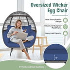 Oversized Wicker Egg Chair With 4 Cushions, 43 x 32.5 x 57 in