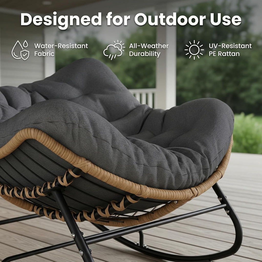 SWITTE Outdoor Rocking Chair - Oversized Wicker Papasan Egg Chair