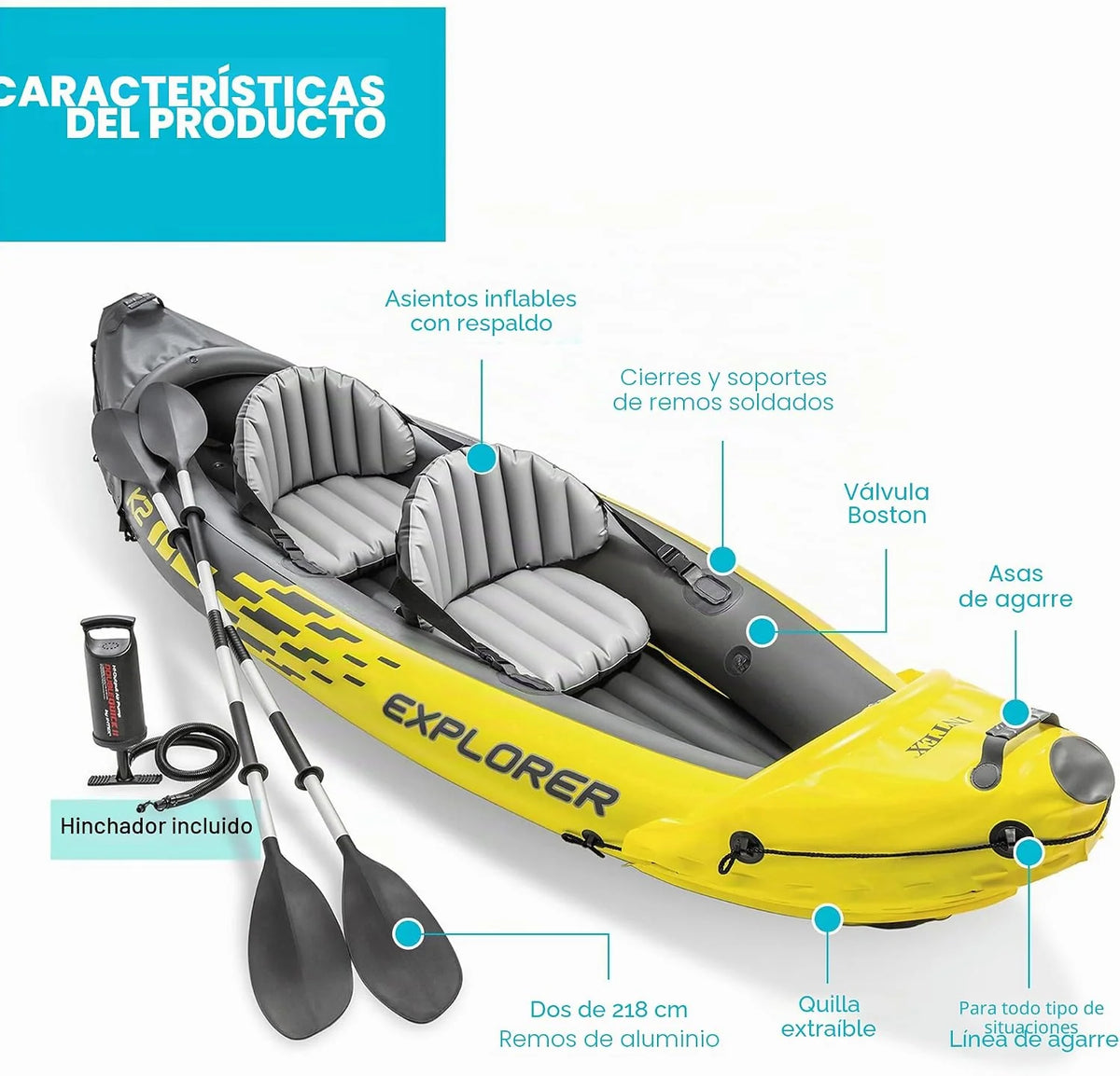 Intex Explorer K2 2-Person Inflatable Kayak Set With Aluminum Oars And High Output Air Pump - 68306EP