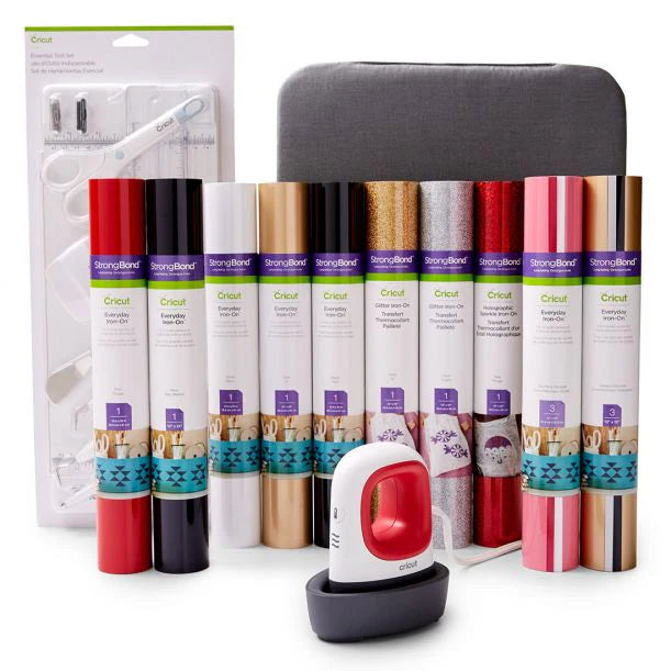 Cricut EasyPress Mini Heat Press, Raspberry - Essentials Iron-On Bundle