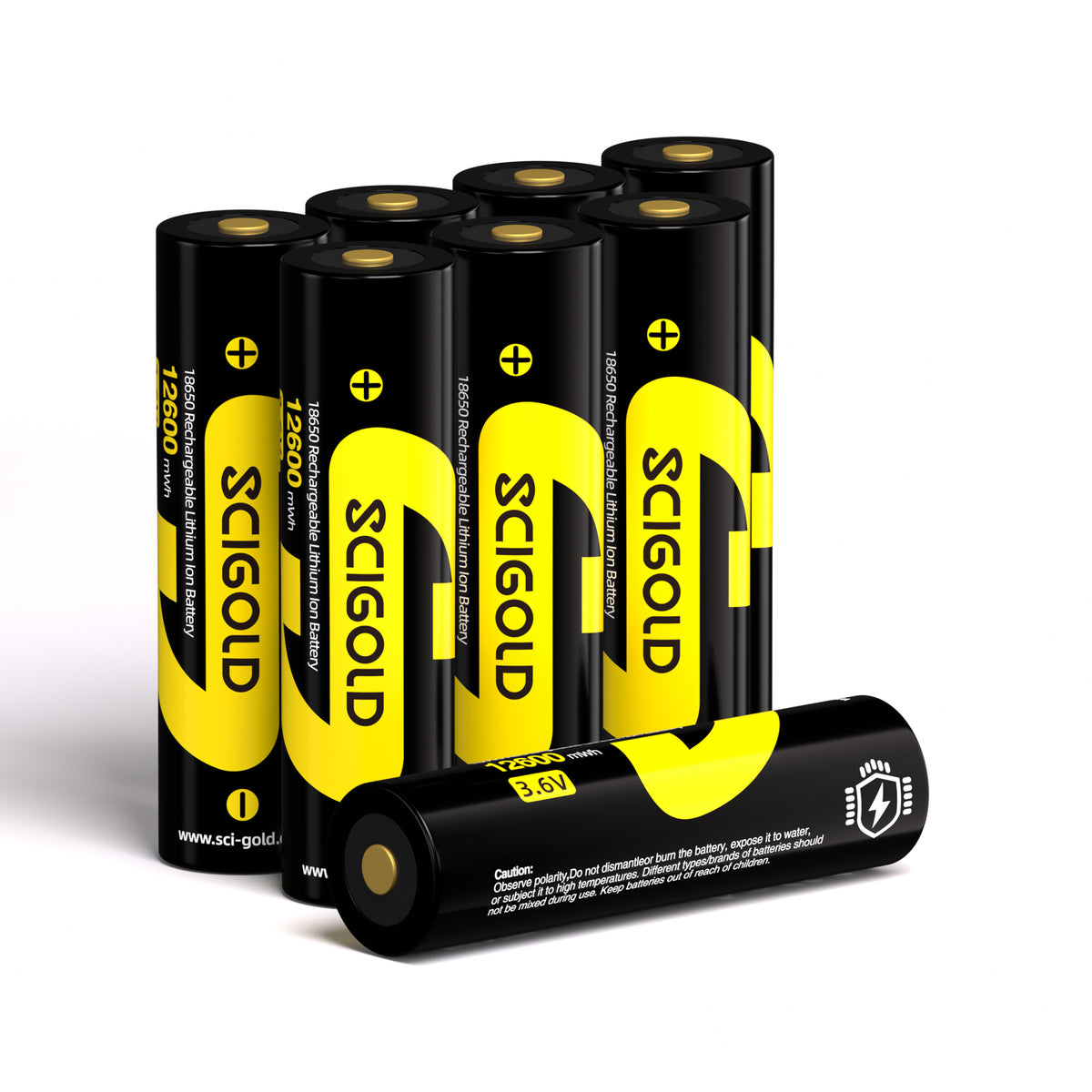 Scigold 18650 12600mWh 3.7V Li-ion Protected Button Top Rechargeable Battery - SG-B00A-1802#4, 8 Pack