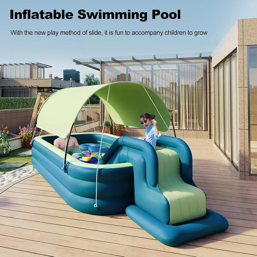 Ergocar Inflatable Swimming Pool With Water Slide And Awning - 2.1 Meters, Three Layers