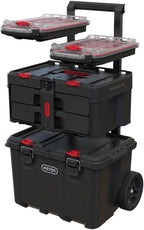 Keter Rolling Tool Box System, 3 Piece, Black/Red - 3 Piece Resin Modular Toolbox System