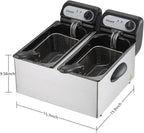 Commercial Electric Double Deep Fryer With 2 x 3L Baskets And Lids, 3000W, Stainless Steel - DF30A1N1X2