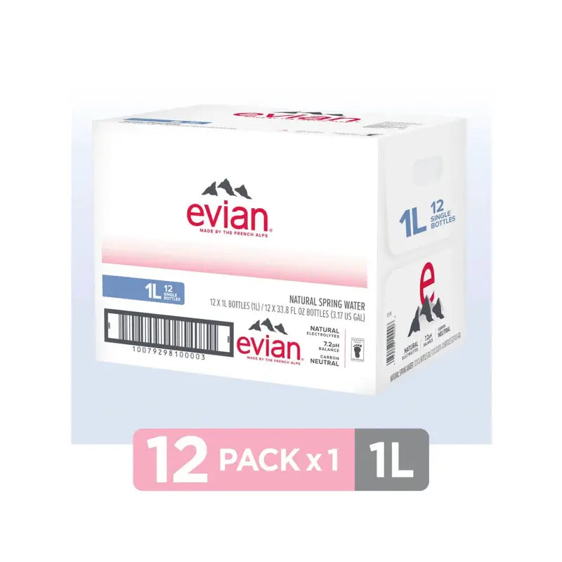 Evian Natural Spring Water 1L Bottles, 12 Pack