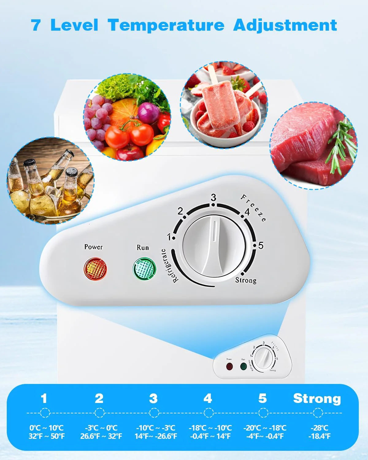 EUASOO 3.5 Cu.Ft Chest Freezer With Removable Basket, White - FLG-80Q