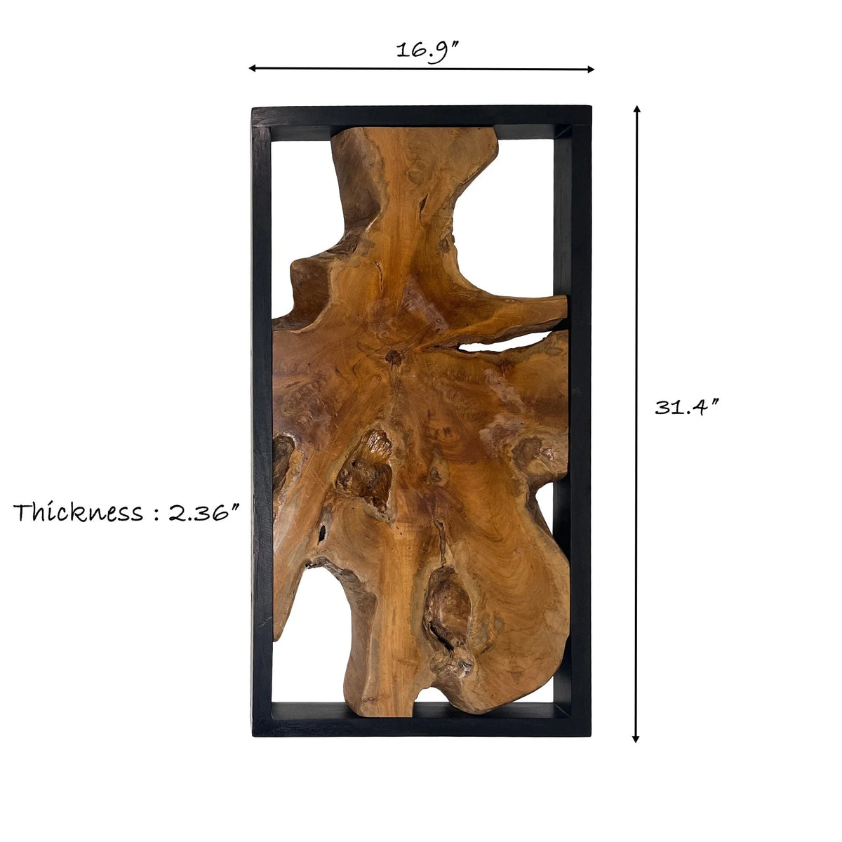 Live Edge Teak Wood Wall Sculpture - 31.4 x 16.9 x 2.36 in or 27.5 x 27.5 x 2.36 in