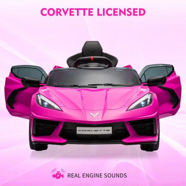 12V Kids' Ride-On Car With Remote Control, LED Lights, Music, And Rose Red Color - Licensed Corvette