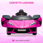 12V Kids' Ride-On Car With Remote Control, LED Lights, Music, And Rose Red Color - Licensed Corvette