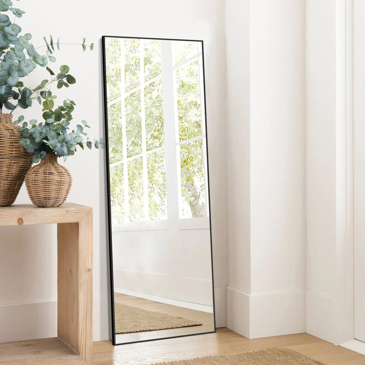 Full-Length Floor Mirror 64x21, Aluminum Alloy Frame With Stand And Wall Mount Option