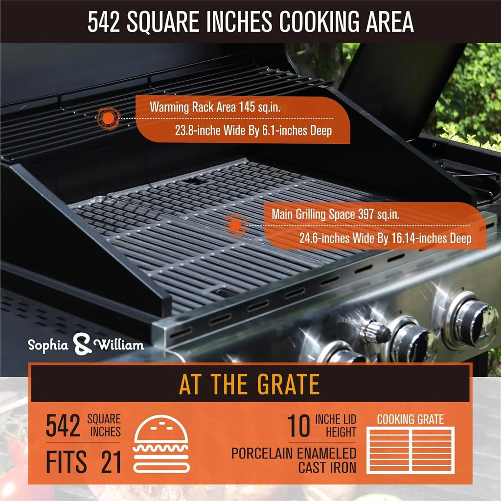 Sophia & William 4-Burner Propane Gas Grill, 542 Sq. In., Silver - E02GR001