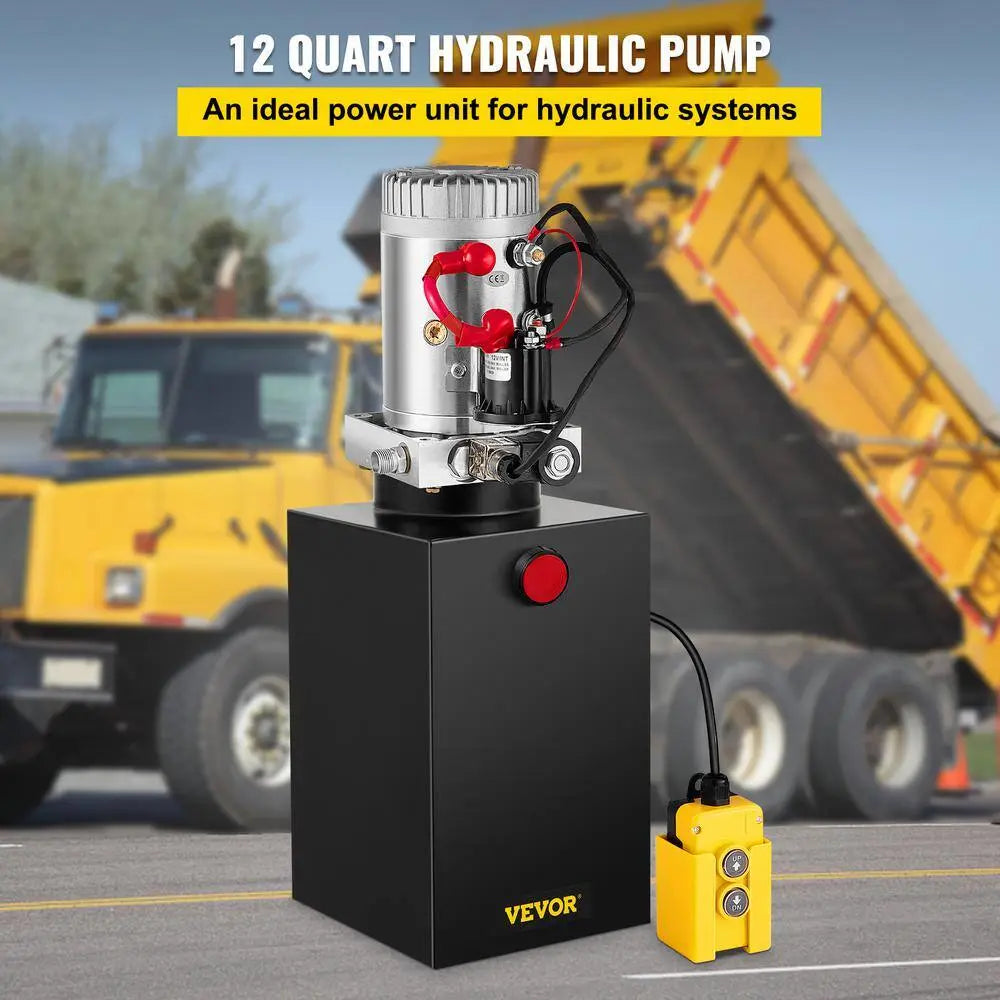 12 Qt 12-Volt 3200 PSI Single-Acting Hydraulic Power Pump With Steel Reservoir