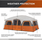 CORE 12 Person Straight Wall Cabin Tent, 16 x 11 Feet, Orange - SUVELAM