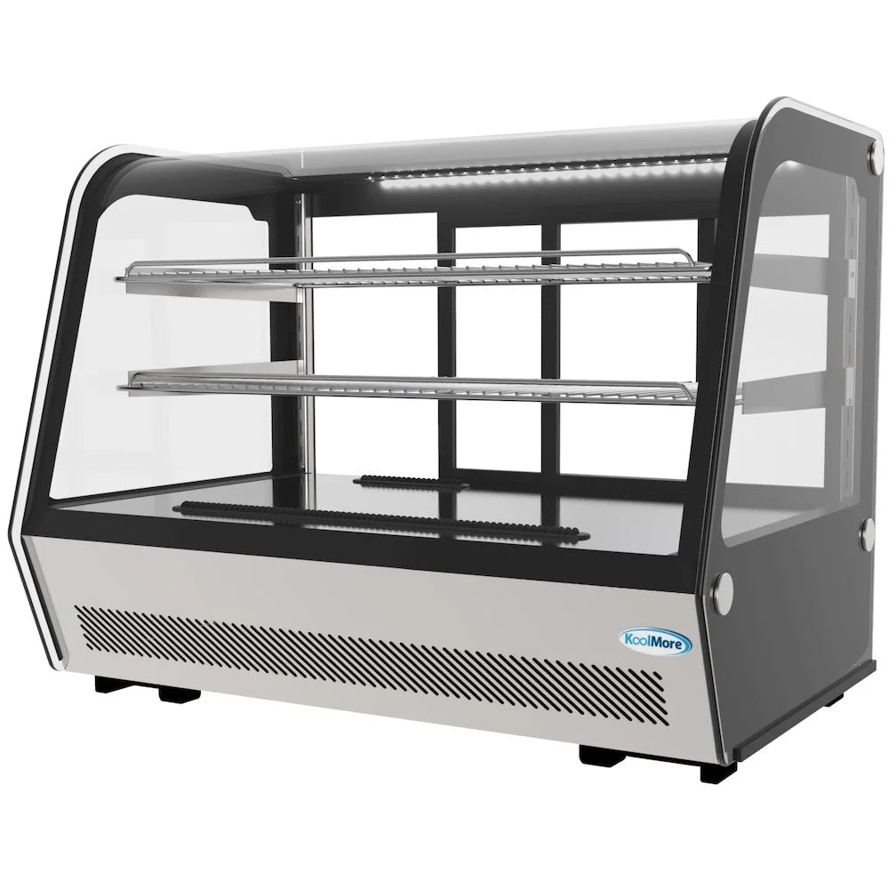 KoolMore 35 inch NSF Commercial Countertop Refrigerator Display Case, 5.6 Cu. Ft., Black And Stainless Steel - CDC-5C-BK
