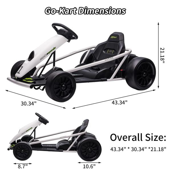 Electric Go-Kart For Kids Ages 8-12, 24V 9Ah Battery, Dual 300W Motors
