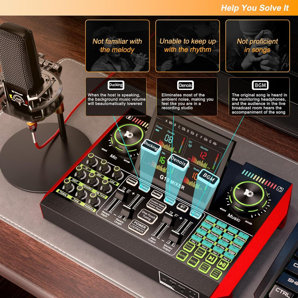 Podcast Equipment Bundle With 3.5mm Condenser Microphone And Live Sound Card - G10-PKPRO