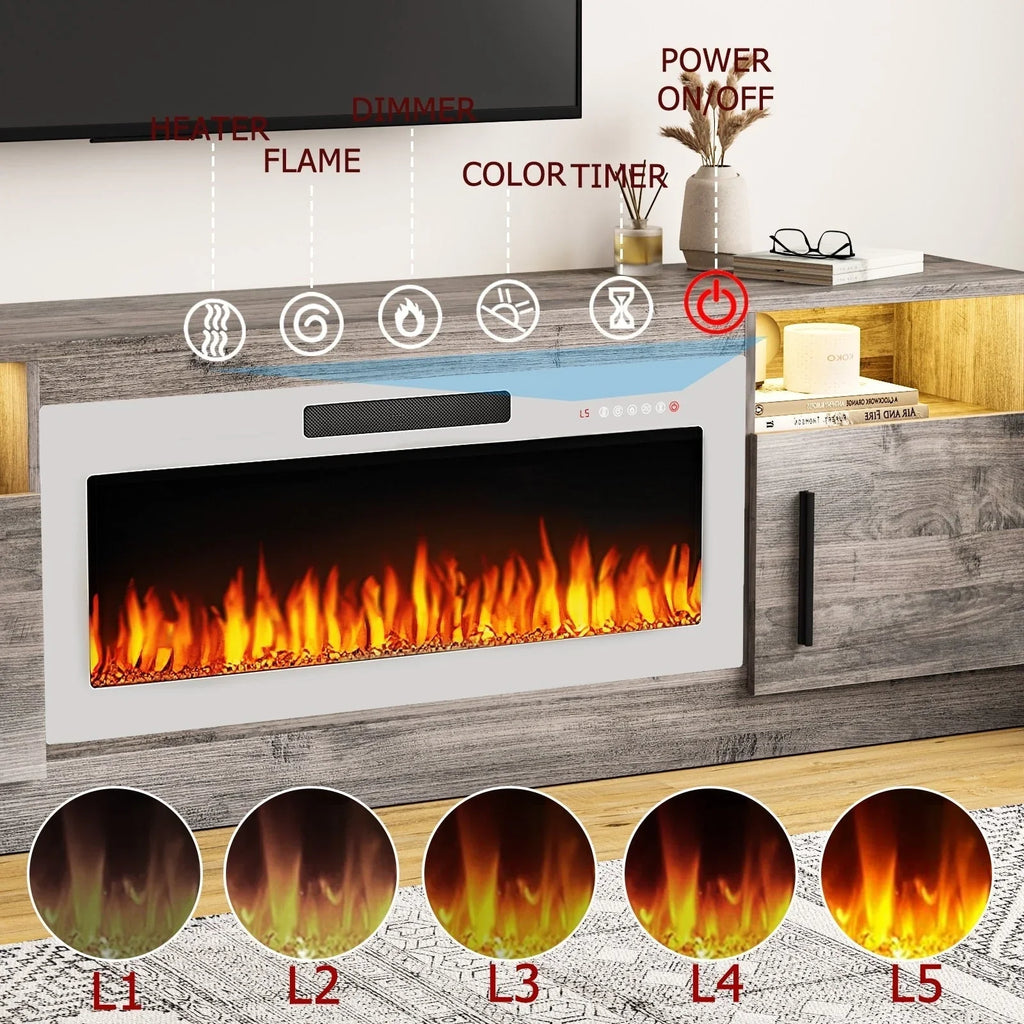 Bossin 70 Fireplace TV Stand With 36 Electric Fireplace For TVs Up To 80 - 16-Color LED Lights