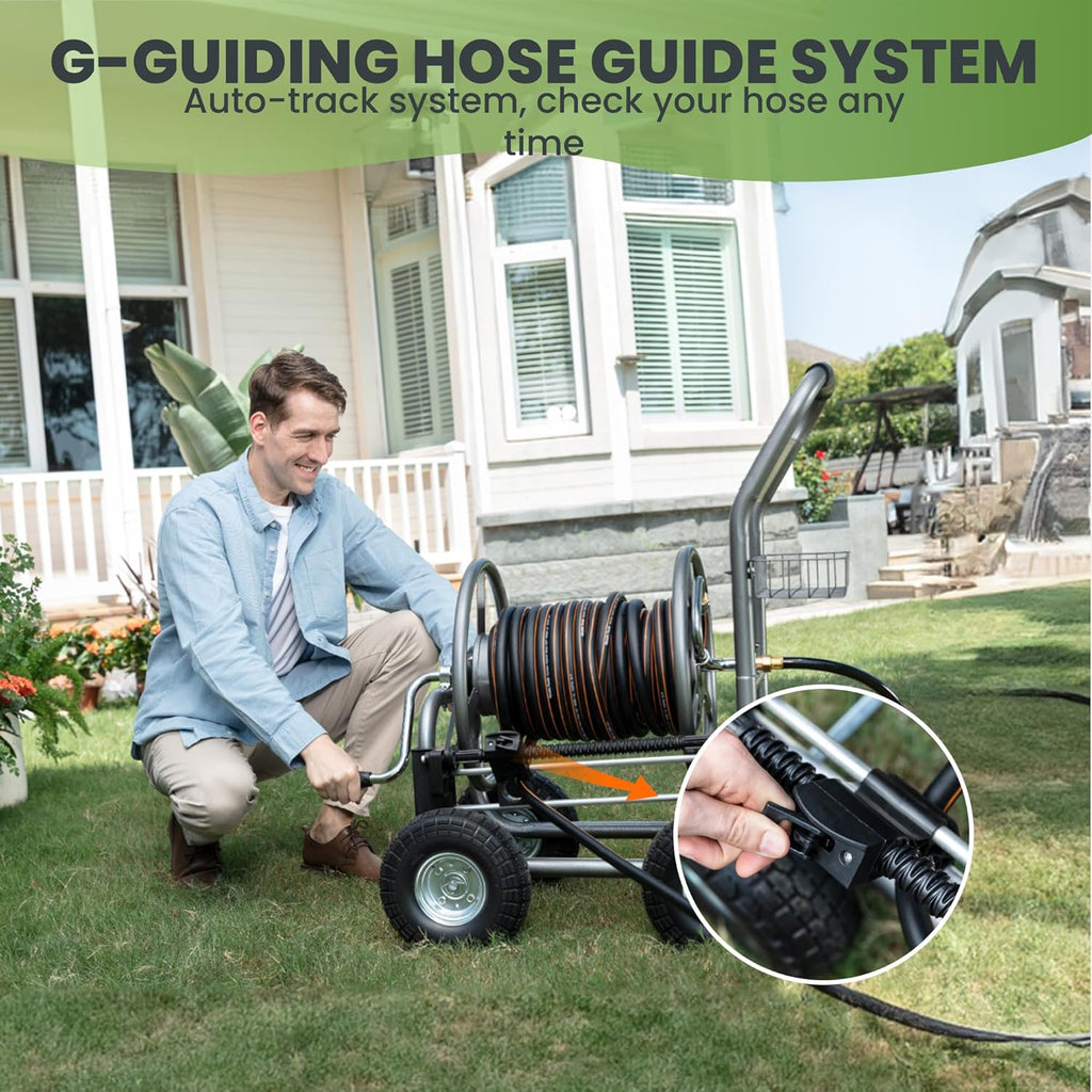 Giraffe Tools Heavy Duty Garden Hose Reel Cart With Wheels - 250-Feet 5/8-Inch Hose Capacity