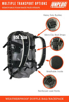 UNPLUG Waterproof Duffel Backpack, 65L, Adventure Orange - 100000