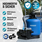 MONZANA Pool Sand Filter System 13.200L/h, 58.000L Pool, 600W, 30L Tank, 32-38mm Adapter - SF110K