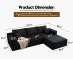 Settab Modular Sectional Sofa, 2 Seater Left-Facing Chaise, Black, 68.9 inch D x 107.5 inch W x 36.3 inch H