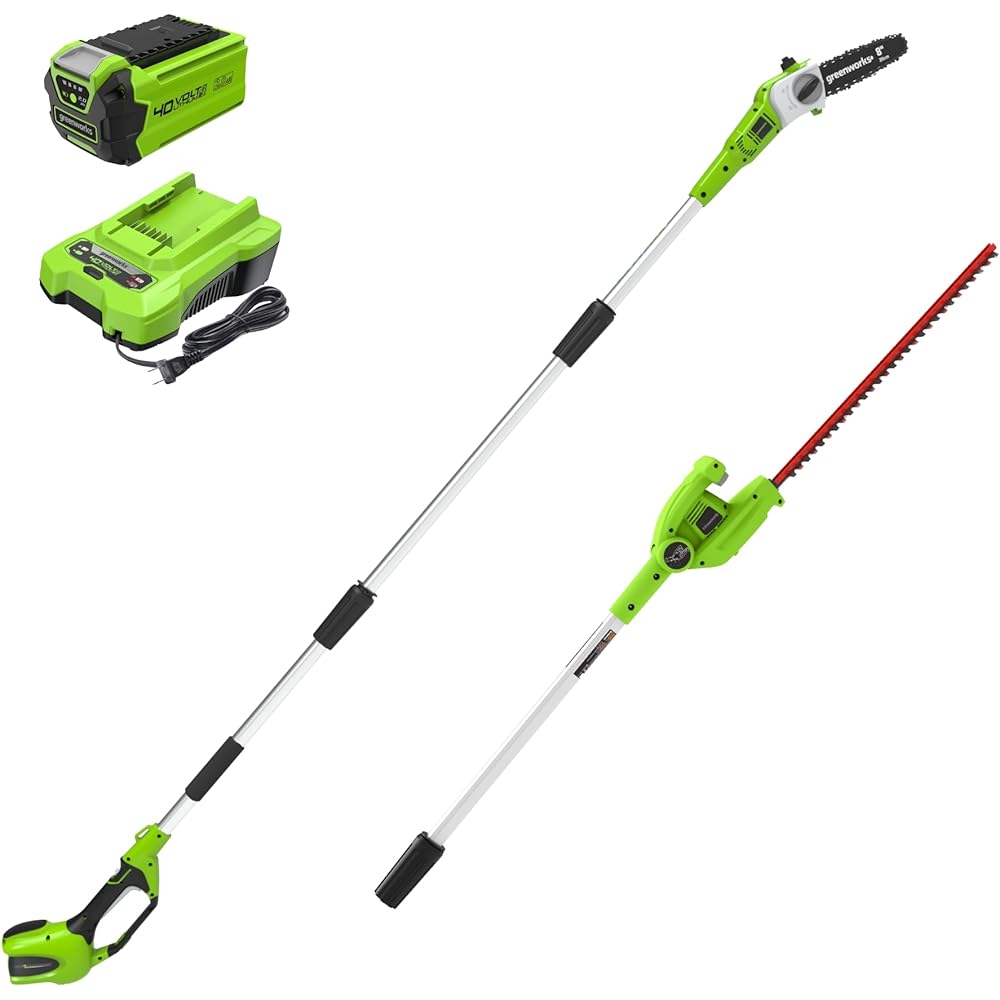 Greenworks 40V 8 in Pole Saw And 20 in Pole Hedge Trimmer Combo Kit With 2.0Ah Battery - Gen 1