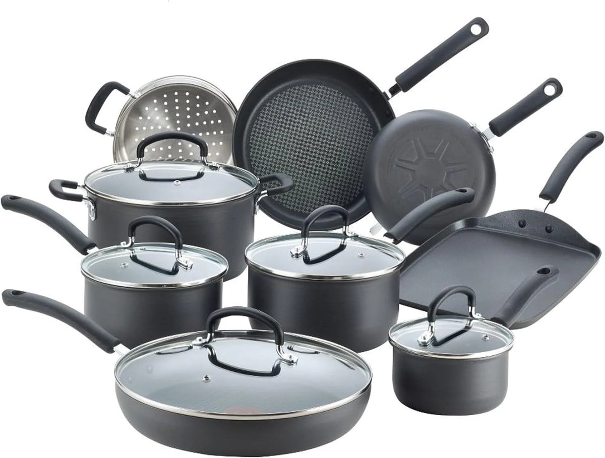 Hard Anodized Nonstick Cookware Set, 17-Piece, Black