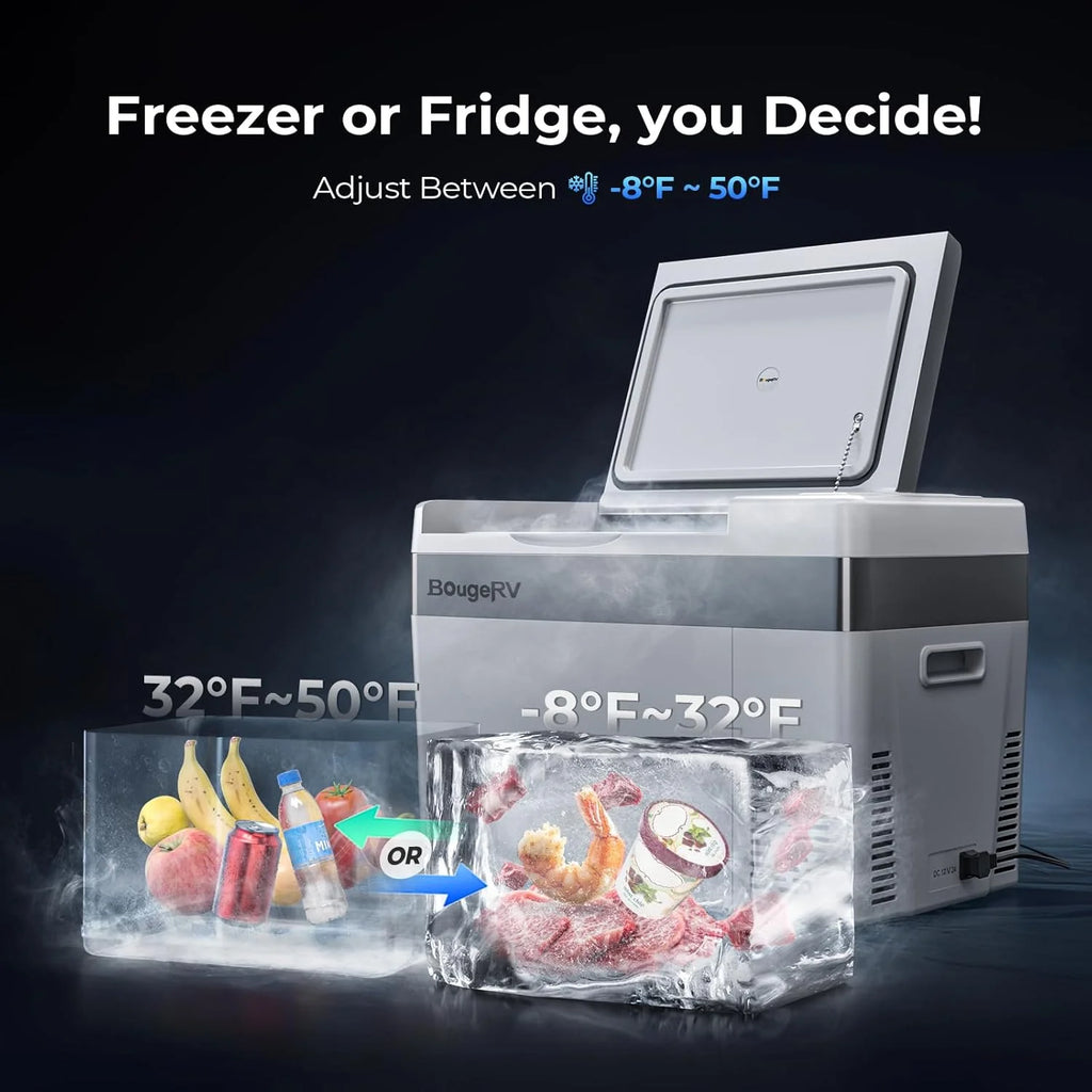 BougeRV 23 Quart Portable Car Refrigerator Freezer, Grey, 12/24V DC - CR22