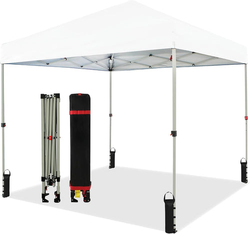 10x10 Pop-Up Canopy Tent With One Push Setup And Silver-Coated White Top