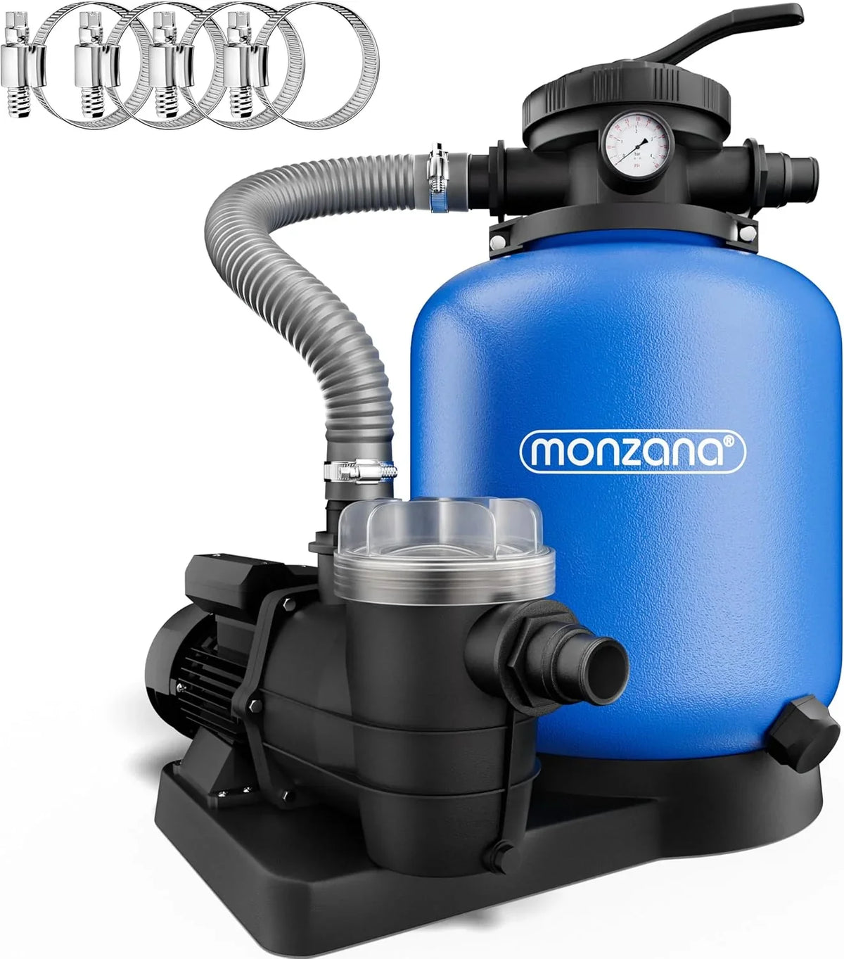 MONZANA Pool Sand Filter System 13.200L/h, 58.000L Pool, 600W, 30L Tank, 32-38mm Adapter - SF110K