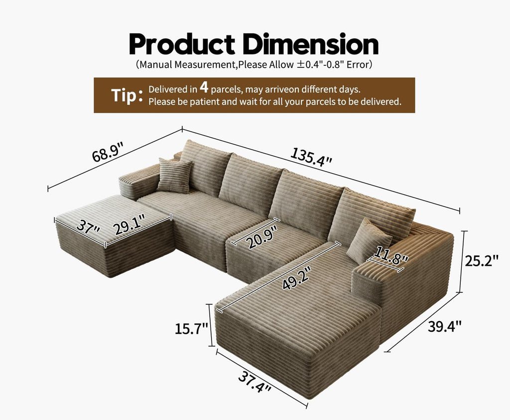 Settab Modular Sectional Sofa, 2 Seater Left-Facing Chaise, Black, 68.9 inch D x 107.5 inch W x 36.3 inch H