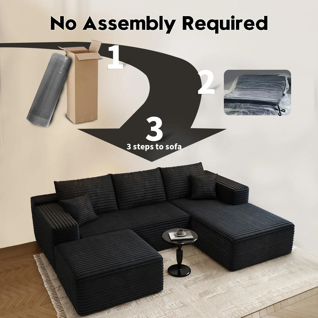 Settab Modular Sectional Sofa, 2 Seater Left-Facing Chaise, Black, 68.9 inch D x 107.5 inch W x 36.3 inch H