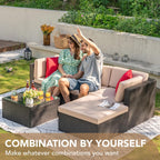 Devoko 5-Piece Outdoor Sectional Patio Sofa Set With Cushions And Glass Table - Beige