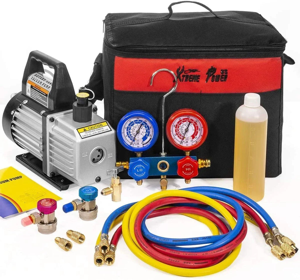 XtremepowerUS HVAC A/C Refrigeration Kit With 3CFM 1/4HP Air Vacuum Pump And AC Manifold Gauge Set