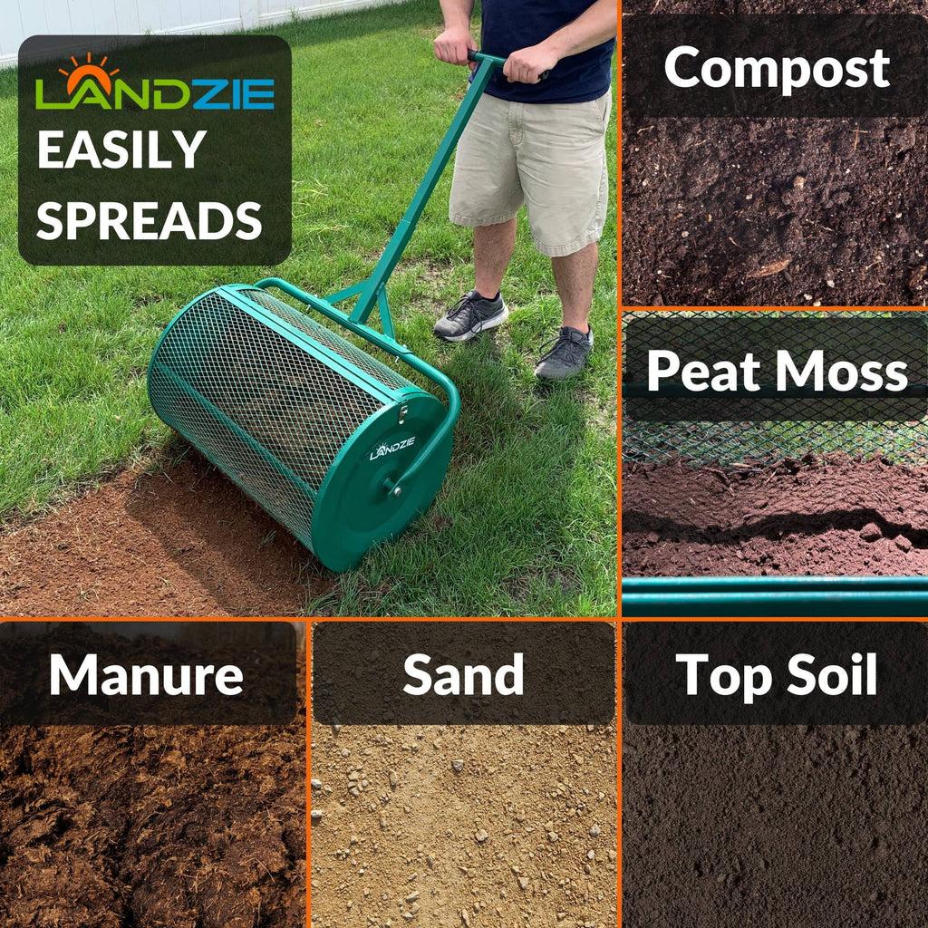 Landzie 24-Inch Walk-Behind Compost Spreader With Metal Mesh Basket