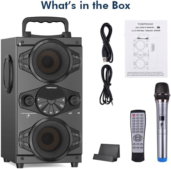 Portable Bluetooth Party Speaker, 60W, Wood, 9.1 x 6.8 x 12.6 Inches - A52