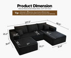 Settab Modular Sectional Sofa, 2 Seater Left-Facing Chaise, Black, 68.9 inch D x 107.5 inch W x 36.3 inch H