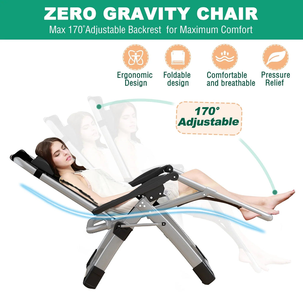 NAIZEA Zero Gravity Lawn Recliner Chairs, 2 Pack, Black