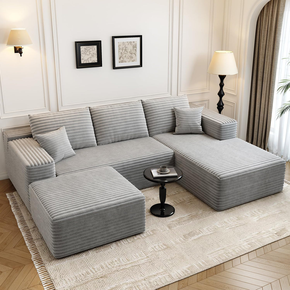 Settab Modular Sectional Sofa, 2 Seater Left-Facing Chaise, Black, 68.9 inch D x 107.5 inch W x 36.3 inch H