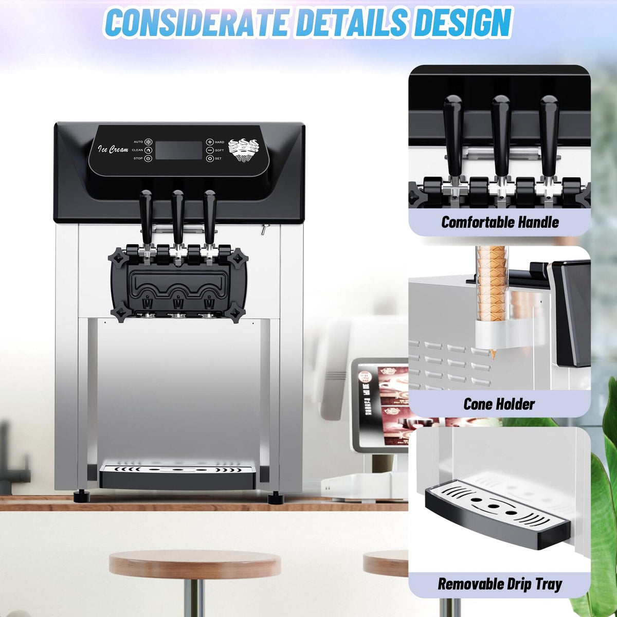 Commercial 3-Flavor Soft Serve Ice Cream Machine, 2200W, 5.3-7.4 Gal/Hr - ICE_CREAM_MAKER