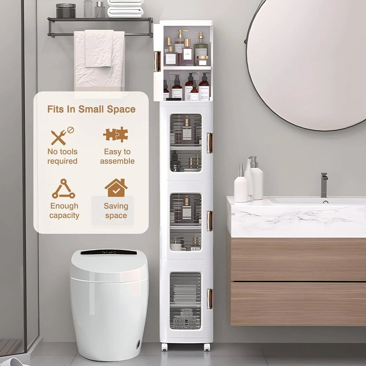 4-Tier Tall Narrow Plastic Storage Cabinet, 9.6 in W x 11.2 in D x 65.4 in H