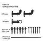 1 Inch Industrial Wrap-Around Curtain Rods, Matte Black, 28-48 in, 48-86 in, 86-120 in