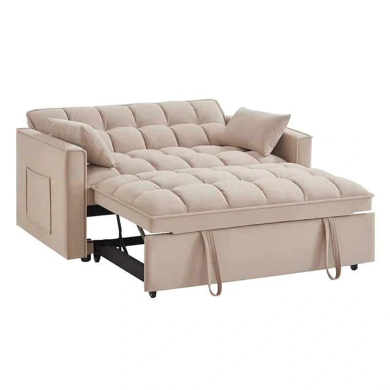 4-in-1 Velvet Pull-Out Sleeper Sofa Bed Loveseat With Reclining Backrest And 2 Side Pockets