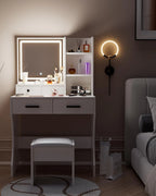 Makeup Table With Mirror, Lights And Stool, 80x40x135cm, White - D089