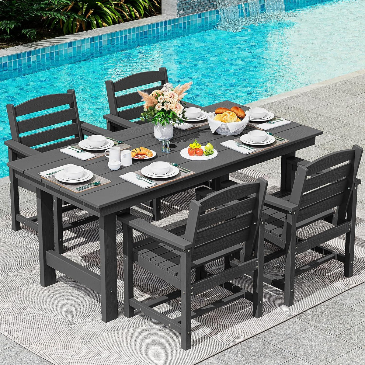 SERWALL 7-Piece HDPE Patio Dining Set, Aruba, 66.9in D x 32.2in W x 29.1in H