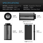 AC Infinity Air Carbon Filter 12in Duct Opening, 28in Length - Australian Virgin Charcoal